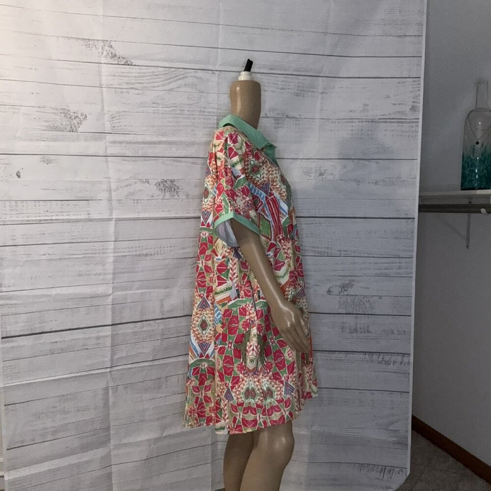 NWOT Multi-color Geometric Print Contrast Short Sleeve Shirt Dress - Picture 4 of 7
